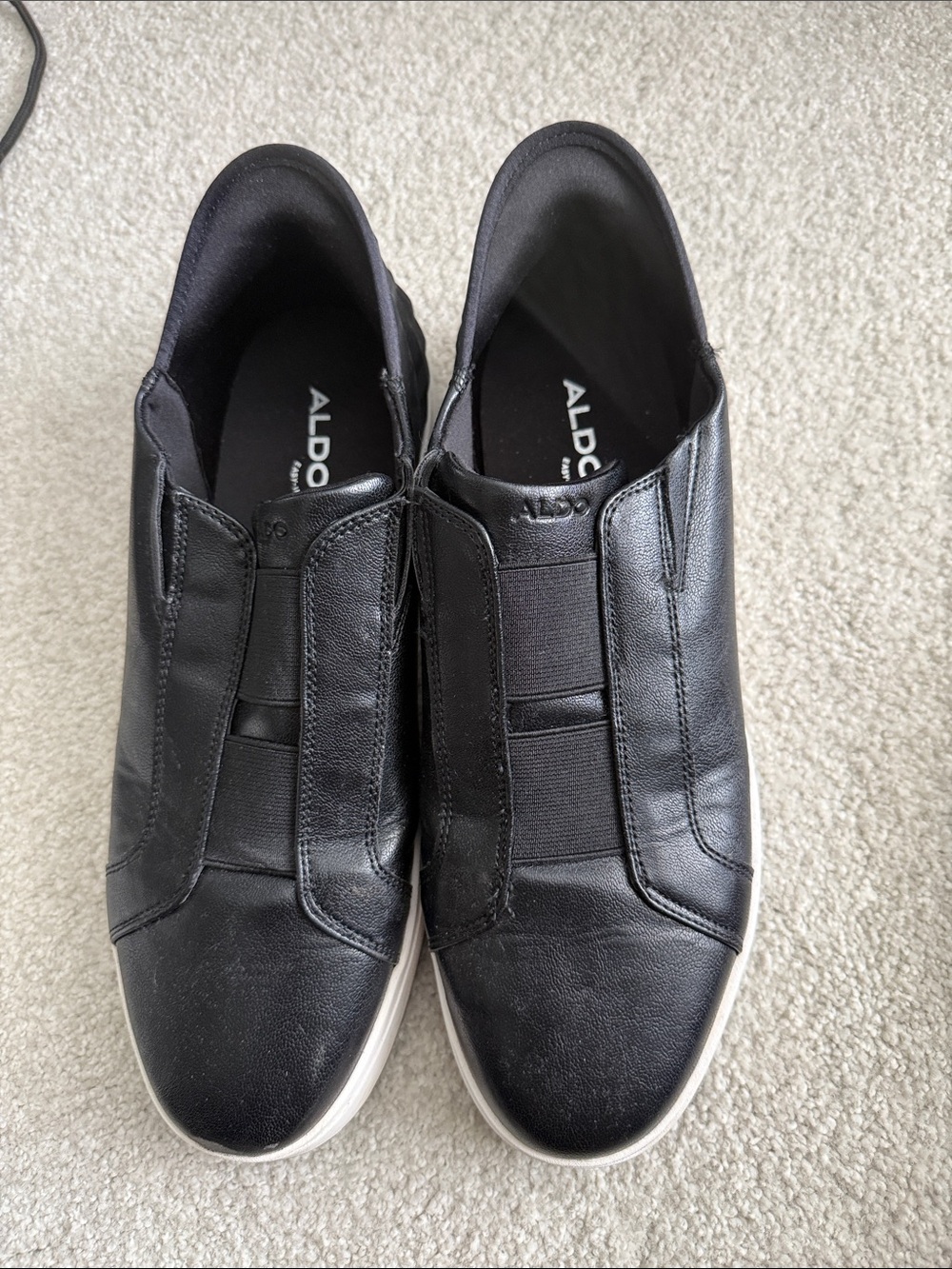 Aldo Black Slip-On Leather Casual Sneakers
